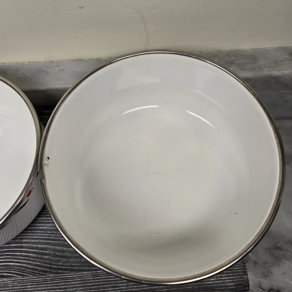 Vintage Kobe Enamelware Tulip Nesting Mixing Bowls, Cottagecore, Metal, Set of 2